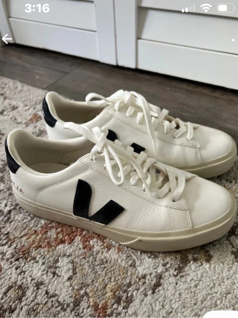 Veja White Leather Sneakers with Black V Logo